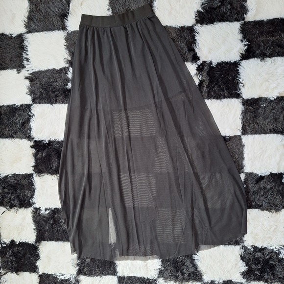 Lace-Up Maxi Skirt Black Sheer with Metal Crosses - Goth Grunge Alt XS/S - Picture 5 of 7